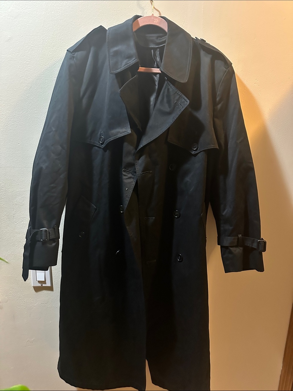 Men's Black Double-Breasted Trench Coat — Classic Long Overcoat